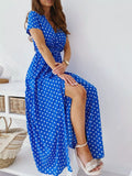 Polka Dot Surplice Maxi Dress with Slit