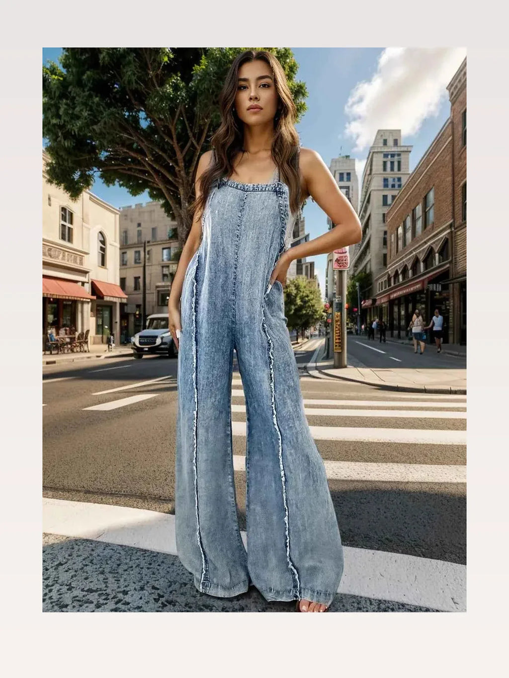 Wide Leg Denim Overalls with Adjustable Straps