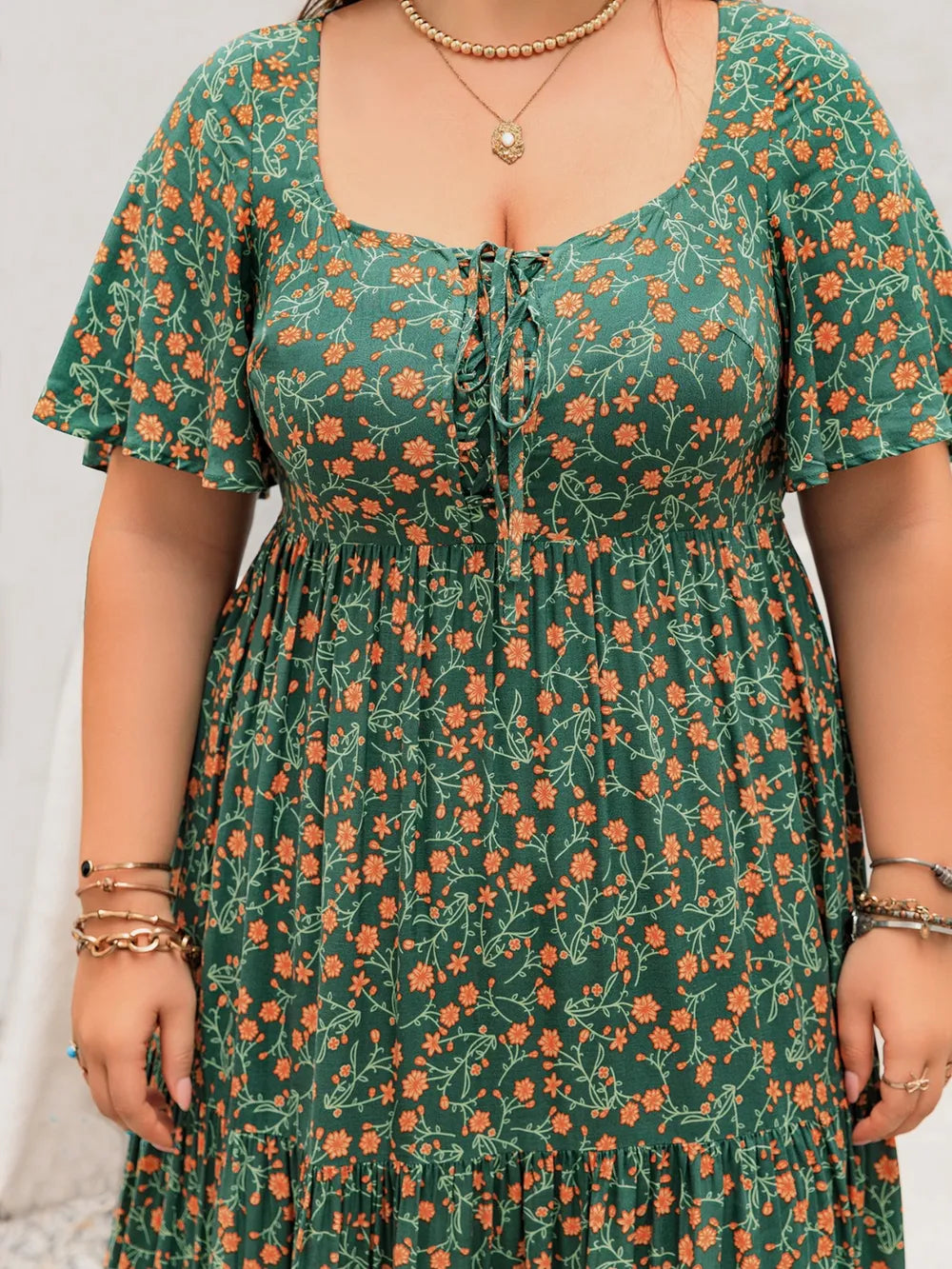 Printed Short Sleeve Tiered Maxi Dress