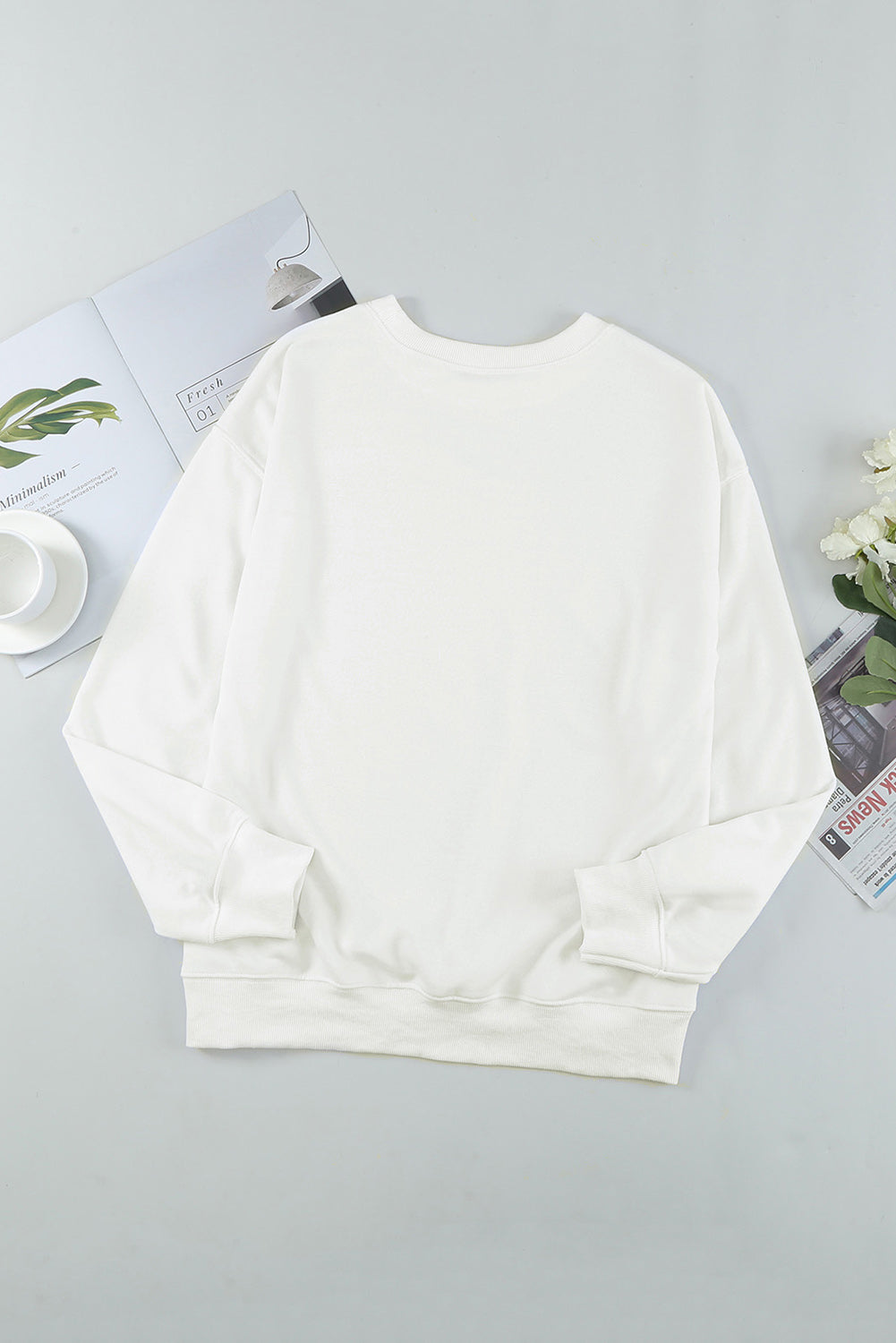 Solid Crew Neck Pullover Sweatshirt