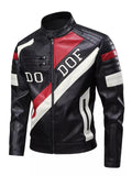 Men's Full Size Color Block Motorcycle Leather Jacket Plus Size