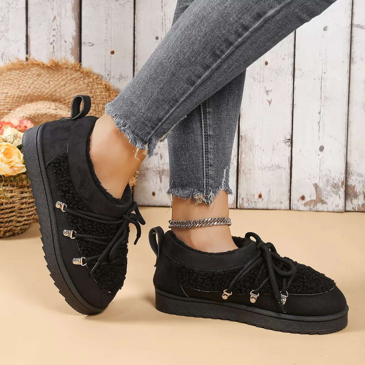 Lace Up Round Toe Platform Ankle Boots