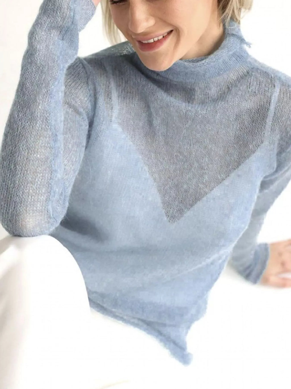 Sheer Turtleneck Knit Top