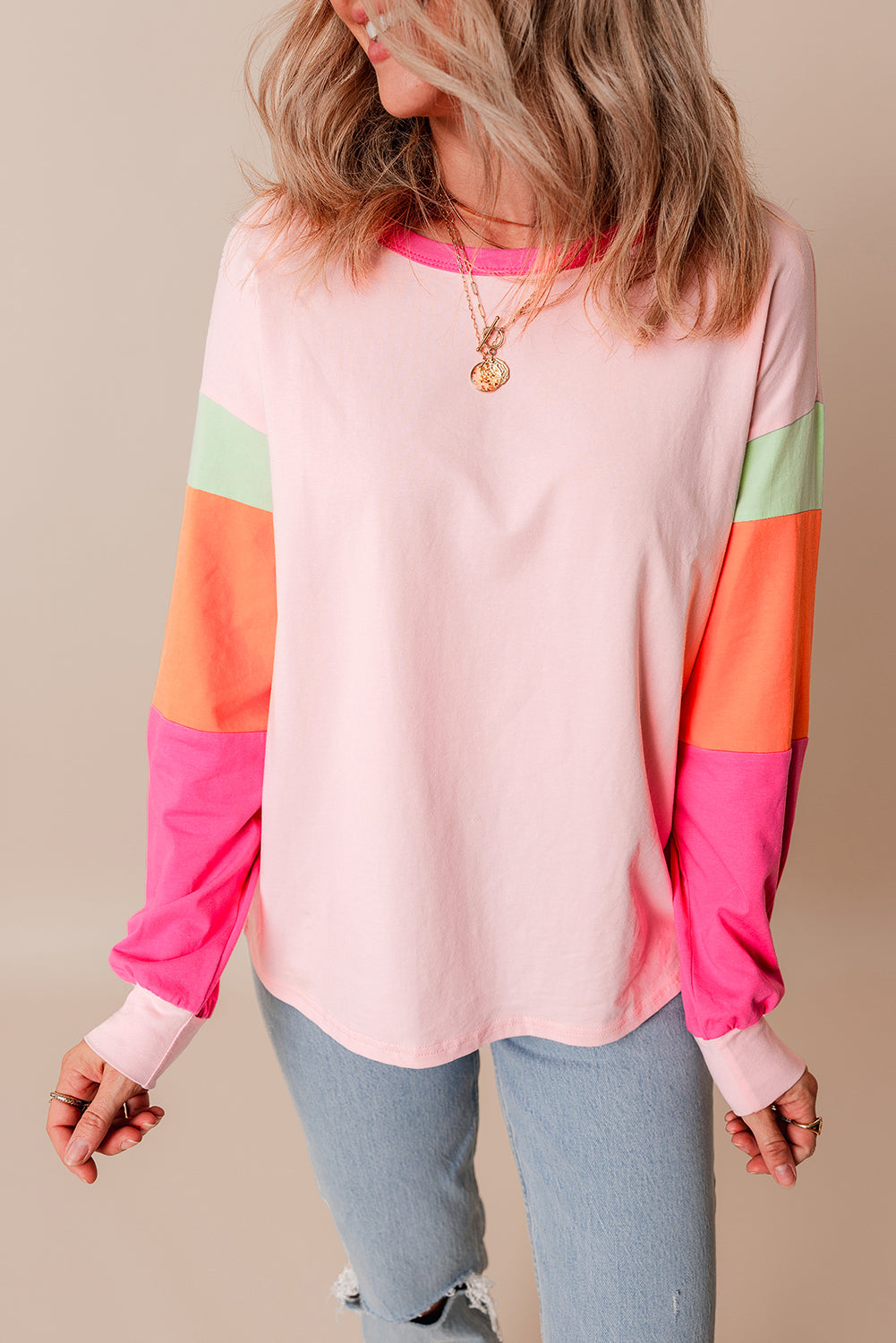 Colorblock Patchwork Long Sleeve Top