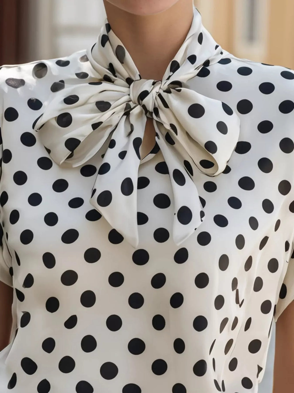 Polka Dot Bow Tie Blouse