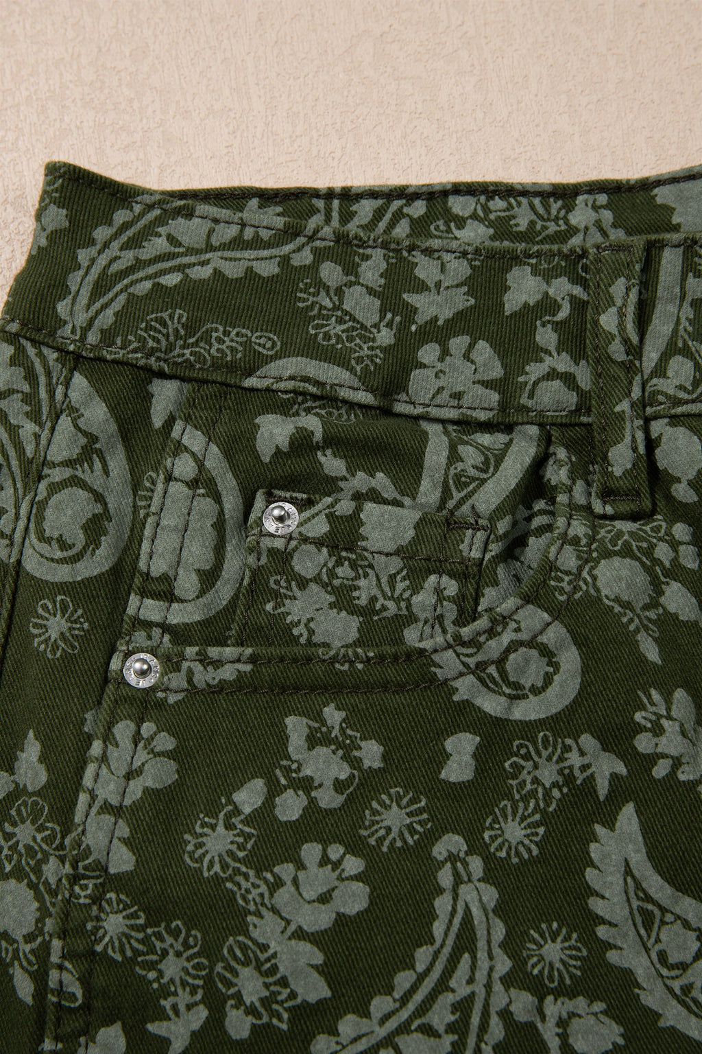 Green Paisley Print Harem Denim Pants