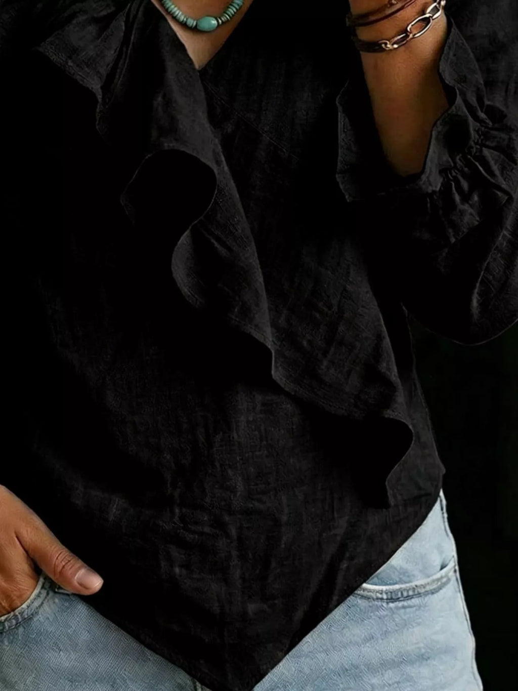 Full Size Ruffled Long Sleeve Blouse Plus Size