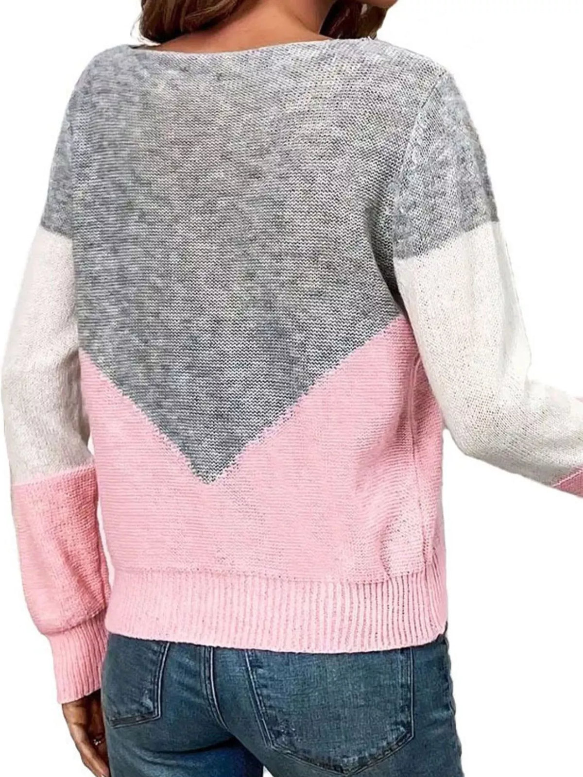 Openwork Color Block Long Sleeve Sweater