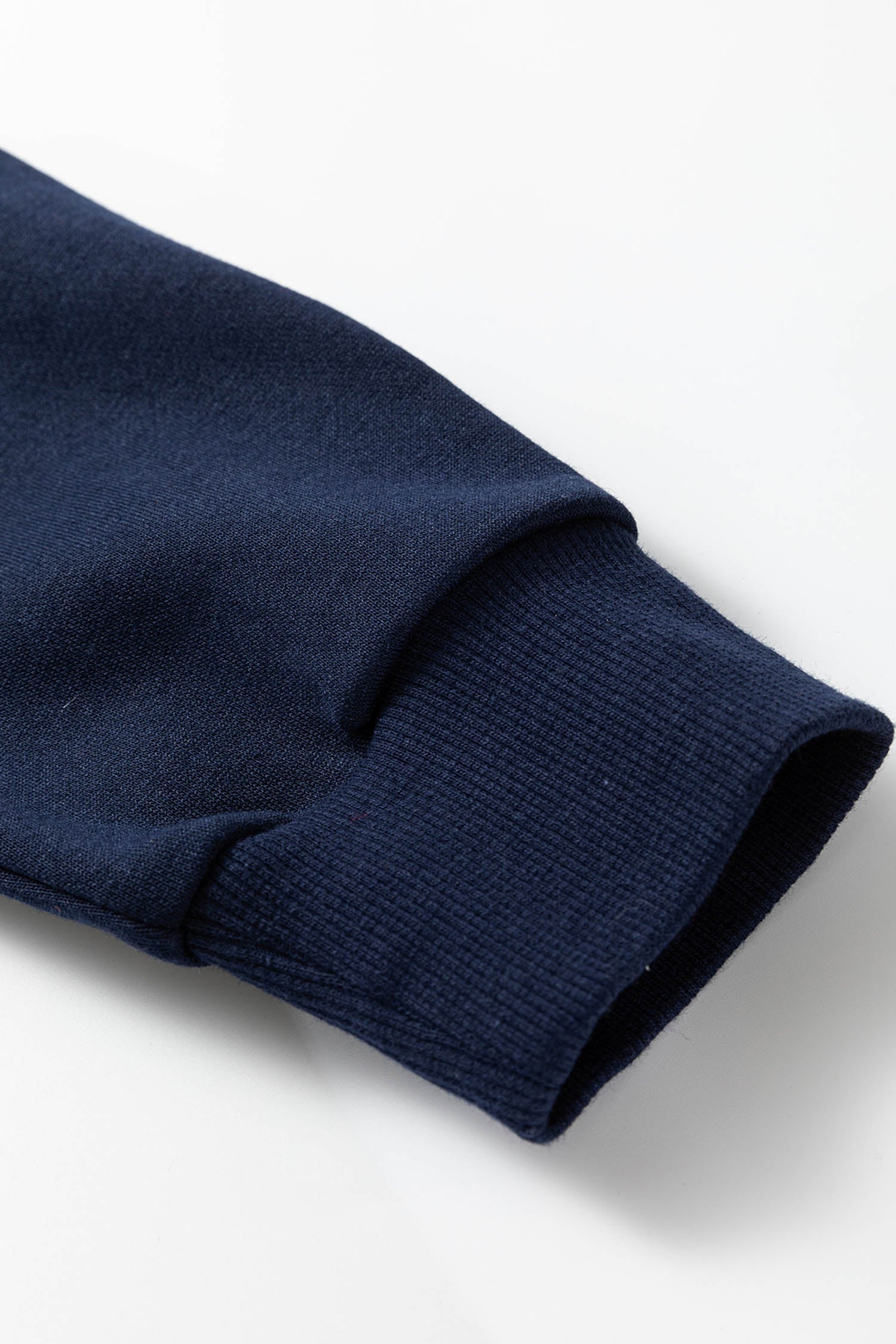 Navy Blue Varsity Striped Sleeve Drop Shoulder Sweatshirt and Short Set
