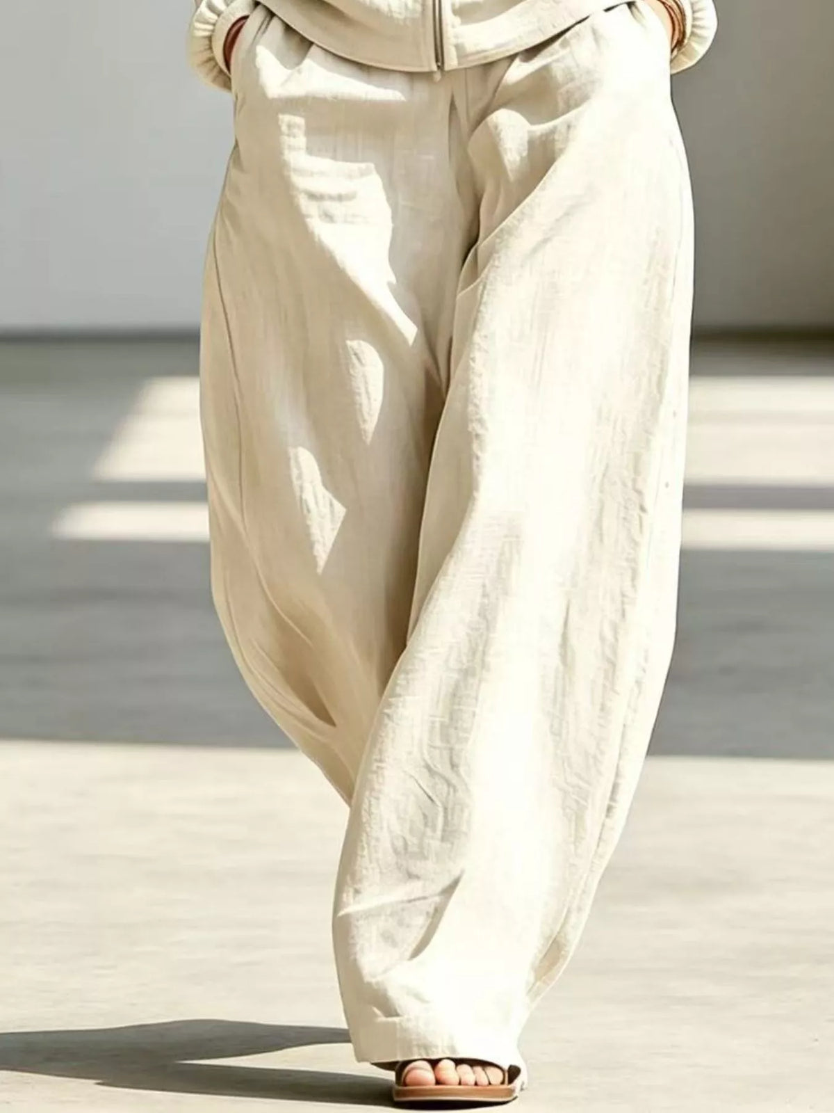 Full Size Zip-Up Jacket and Wide-Leg Pants Set Plus Size