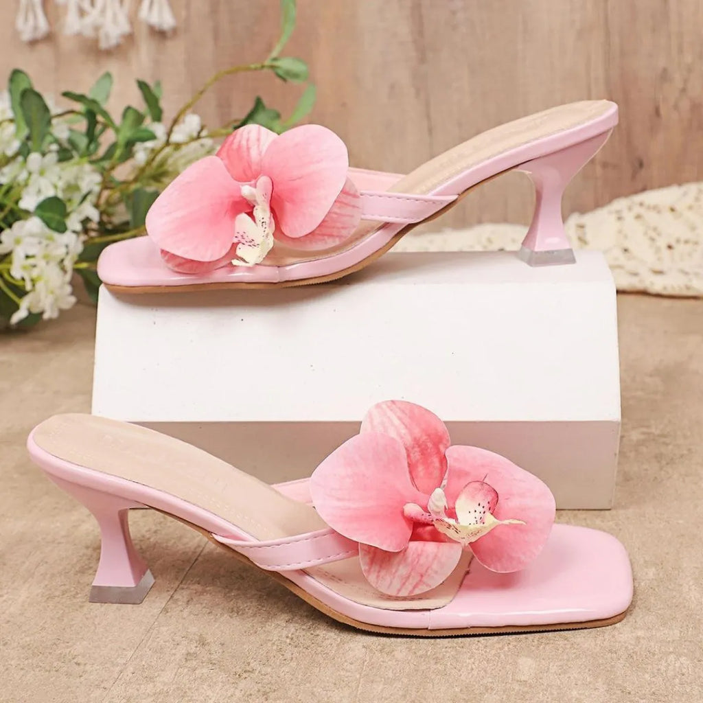 Floral Embellishment Kitten Heel Sandals