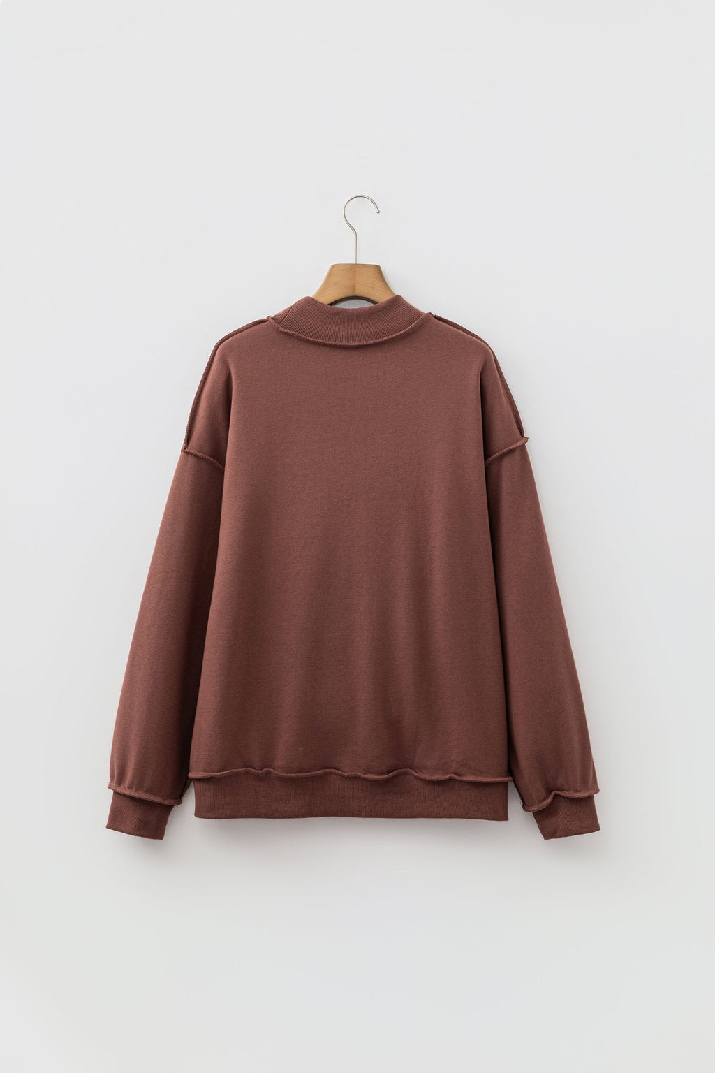 Light Pink Oversize Drop Shoulder Reversible Mock Neck Sweatshirt