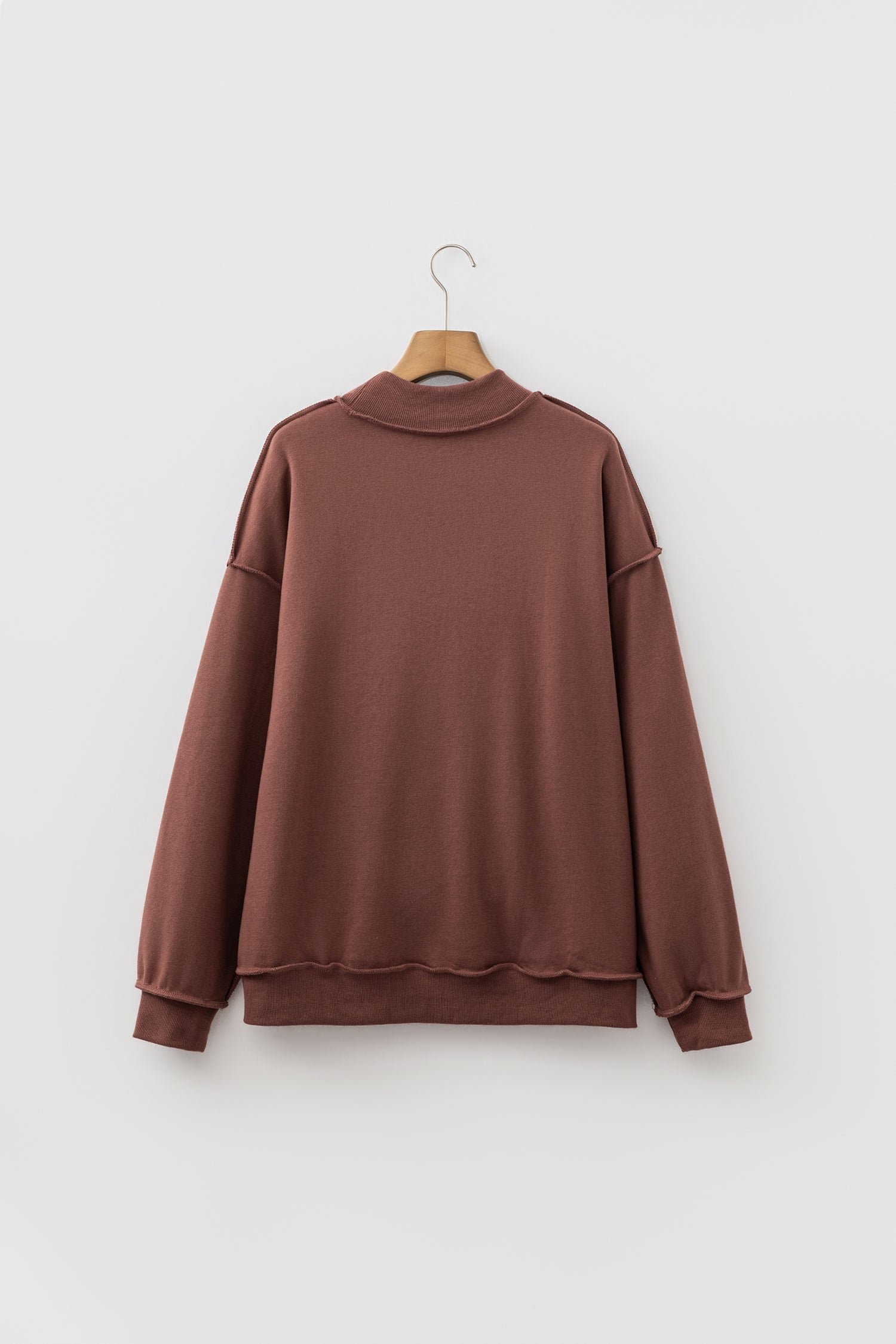 Light Pink Oversize Drop Shoulder Reversible Mock Neck Sweatshirt
