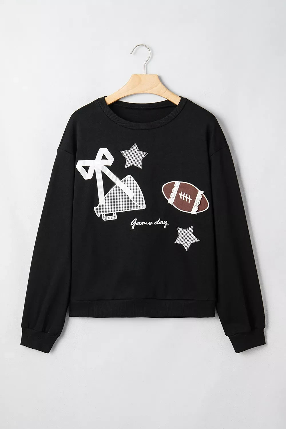 Gingham Patch Embroidered Rugby Game Day Stars Sweatshirt