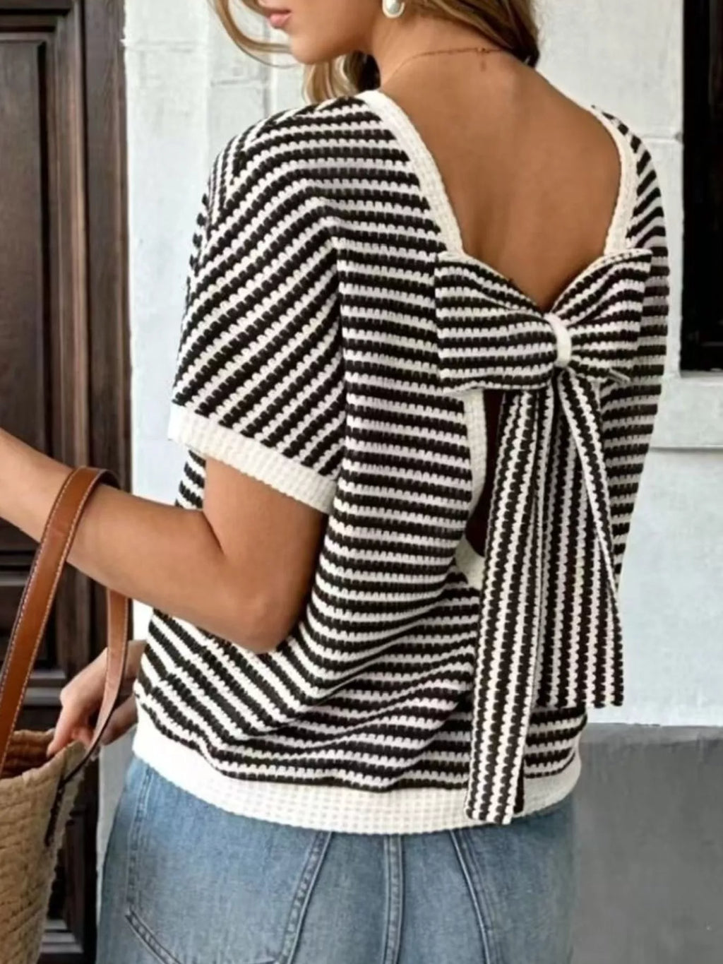 Striped Knit Relaxed Fit T-Shirt