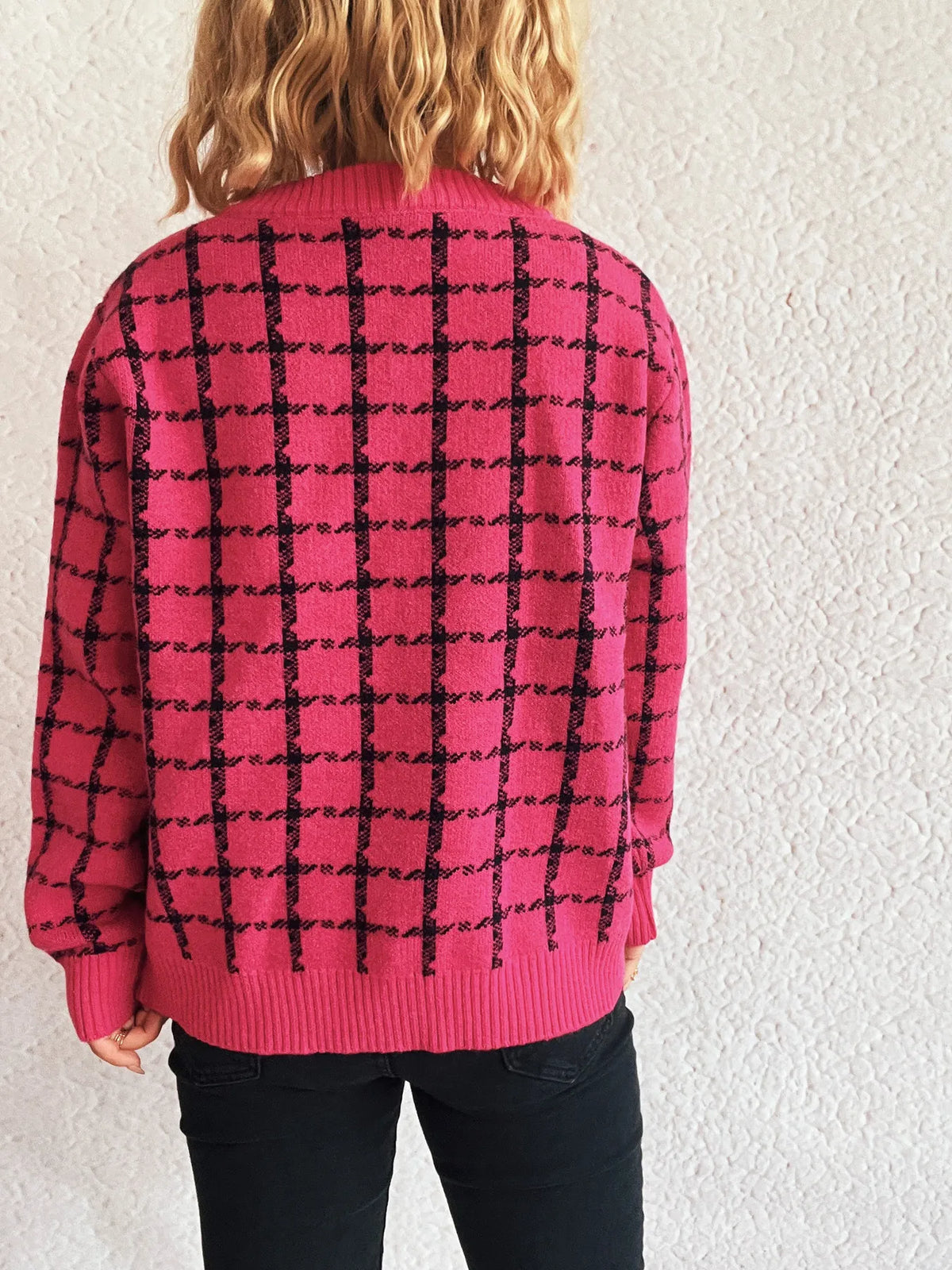 Plaid Zip-Up Cardigan with Gentle Stretch