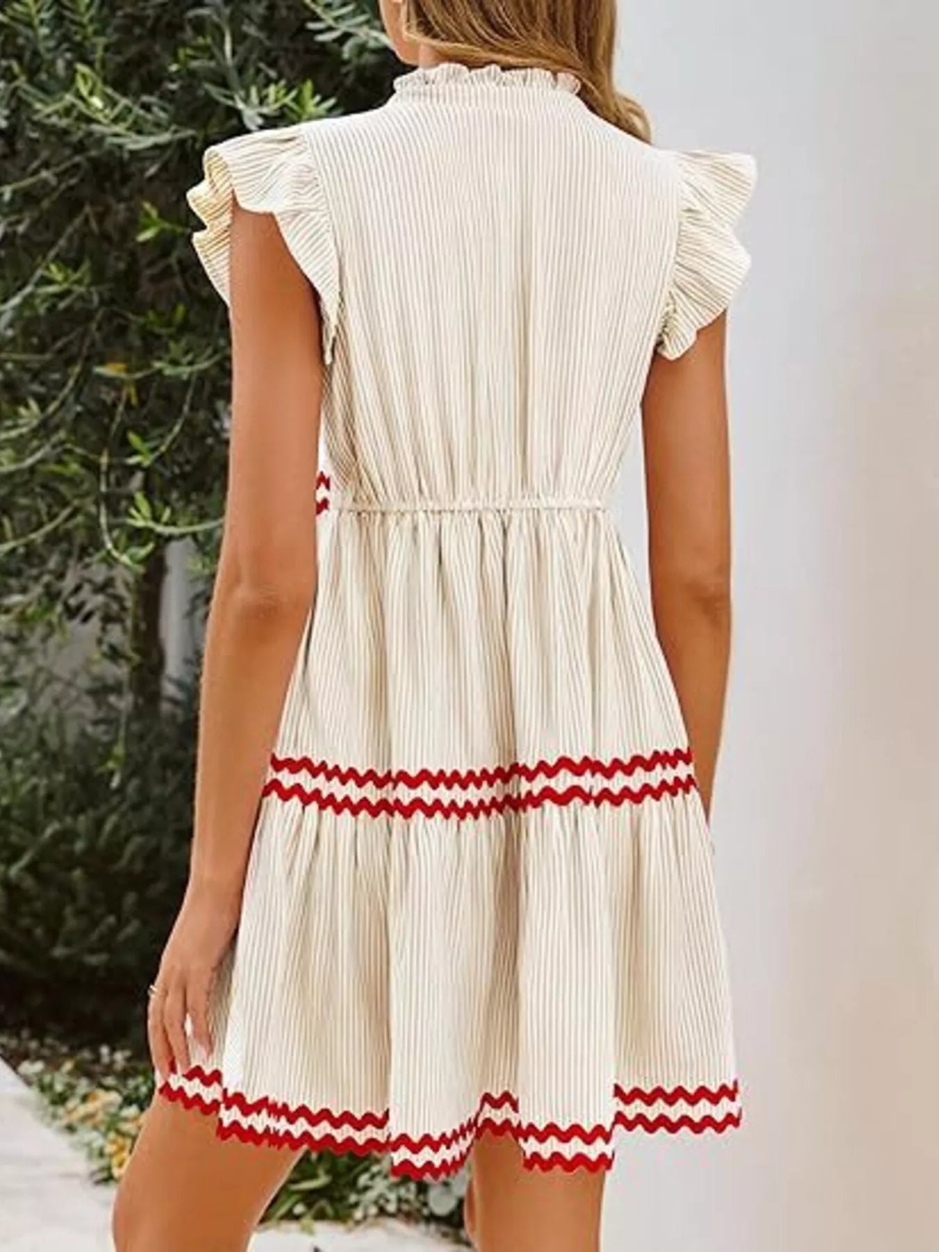 Striped Ruffle Sleeve Tiered Dress