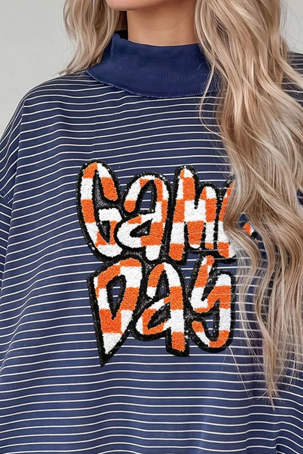 Stripe GAME DAY Letter Print Long Sleeve Two Piece Graphic Shorts Set