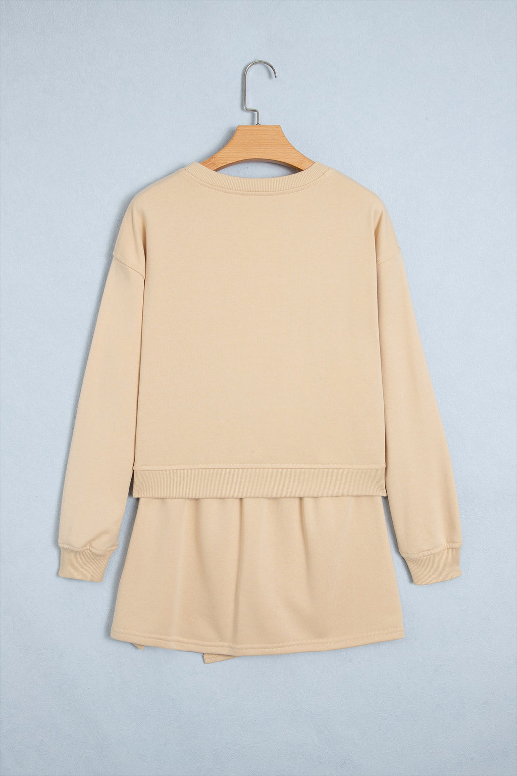 Parchment Solid Color Long Sleeve Top Split Skort 2pcs Outfit