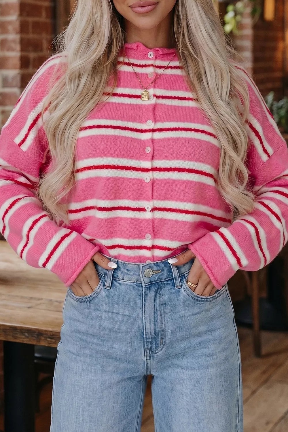 Striped Button-Up Cardigan