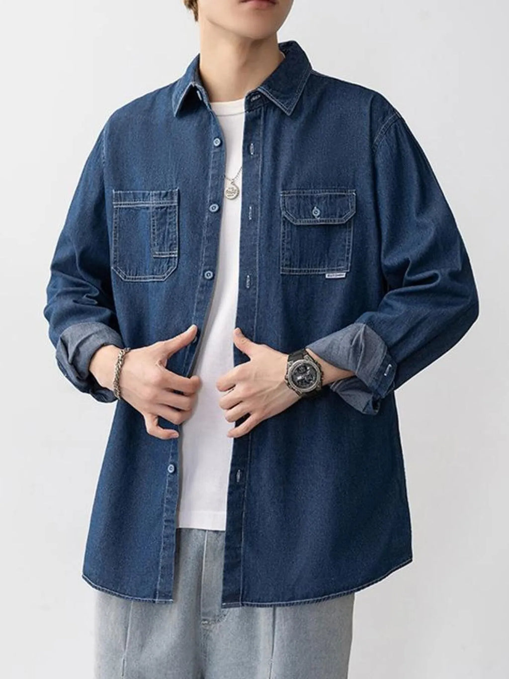 Men's Plus Size Casual Long Sleeve Denim Shirt