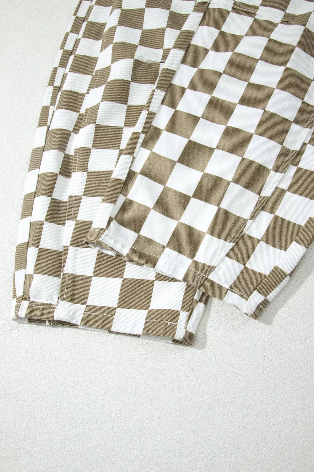 Checkered Print Denim Barrel Pants