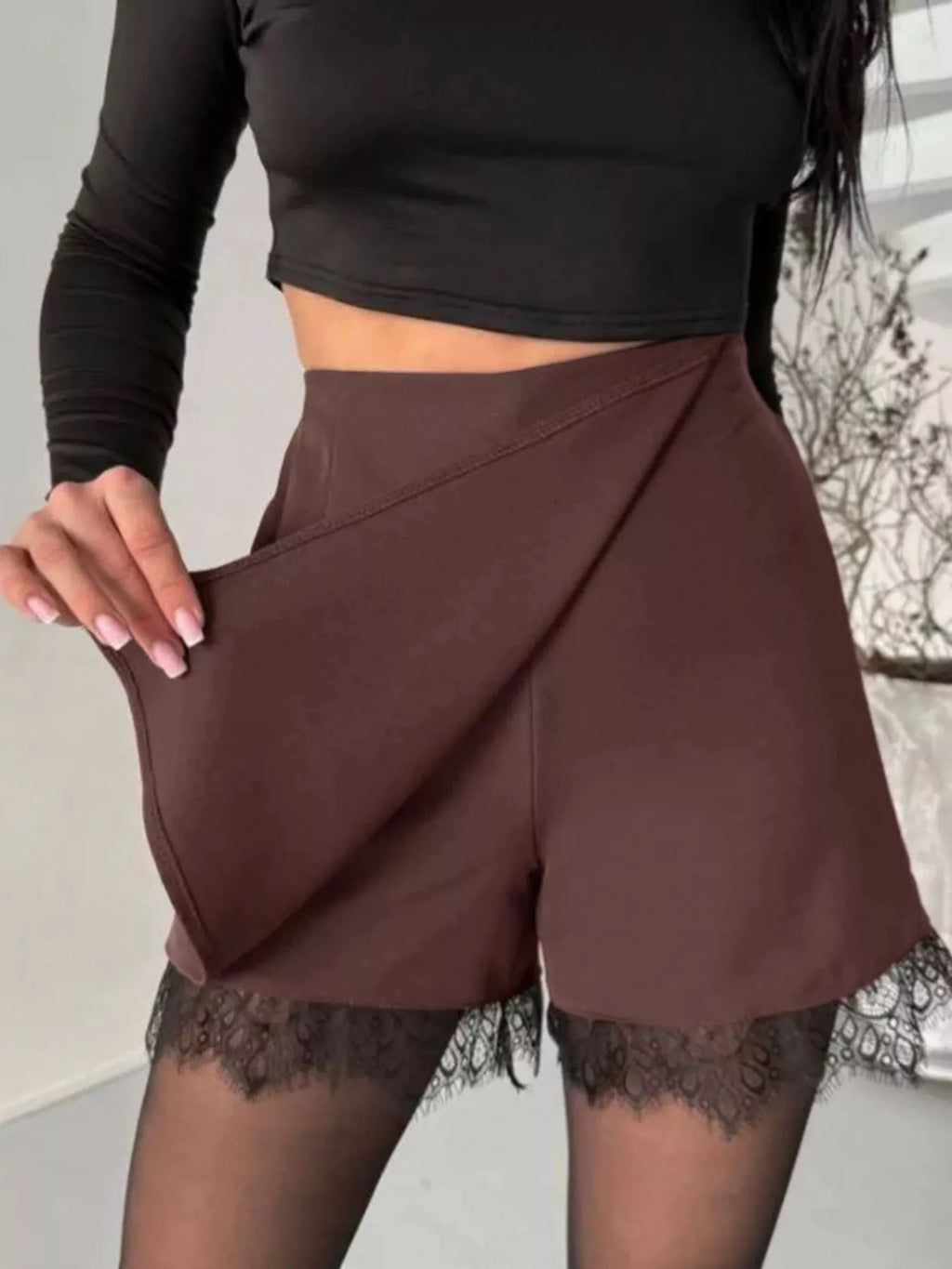 High-Waisted Lace Hem Skort