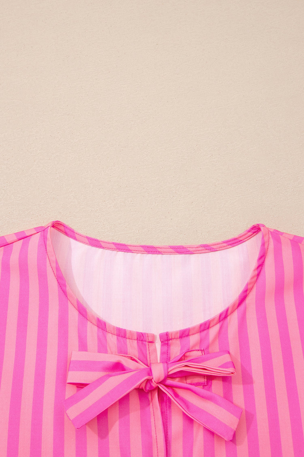 Rose Striped Print Bow Detail Short Puff Sleeve Mini Dress
