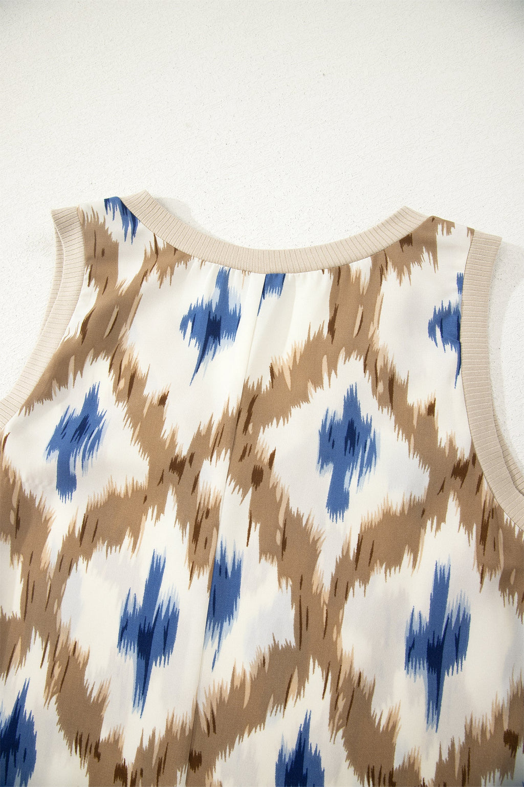 Khaki Boho Abstract Print V Neck Sleeveless Long Dress