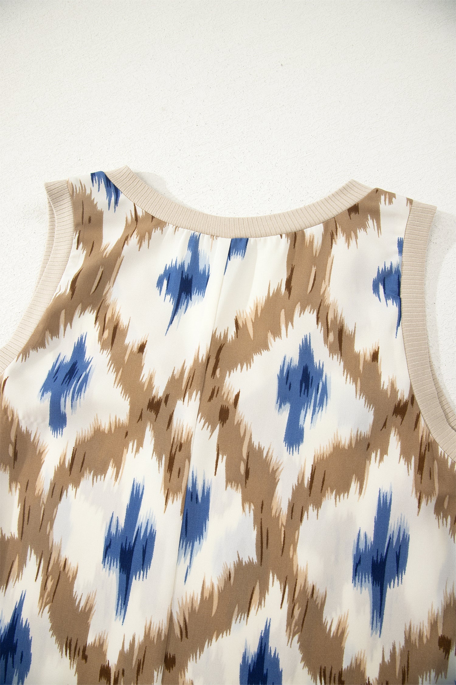 Khaki Boho Abstract Print V Neck Sleeveless Long Dress