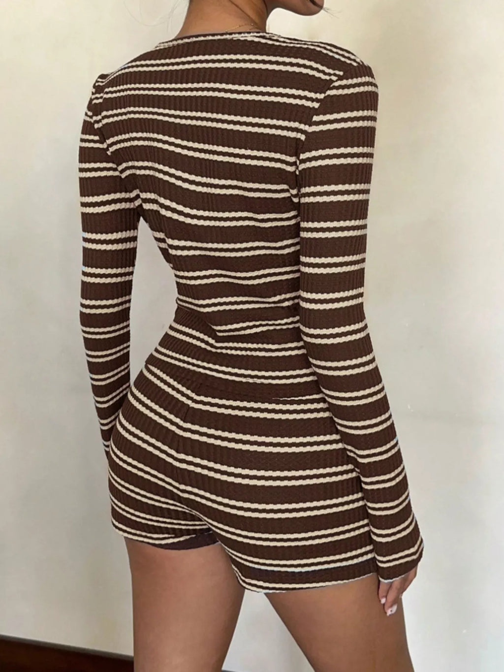 Striped Button-Down Cardigan and Shorts Set