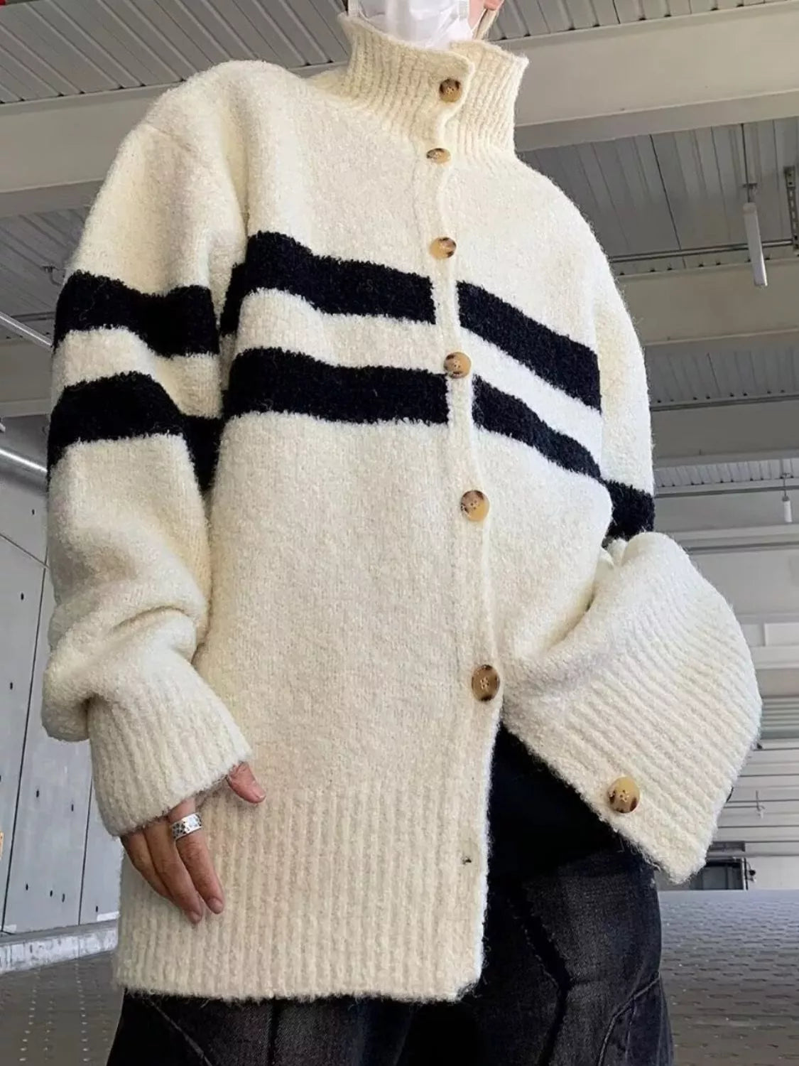Men's Striped Knit Button-Down Cardigan