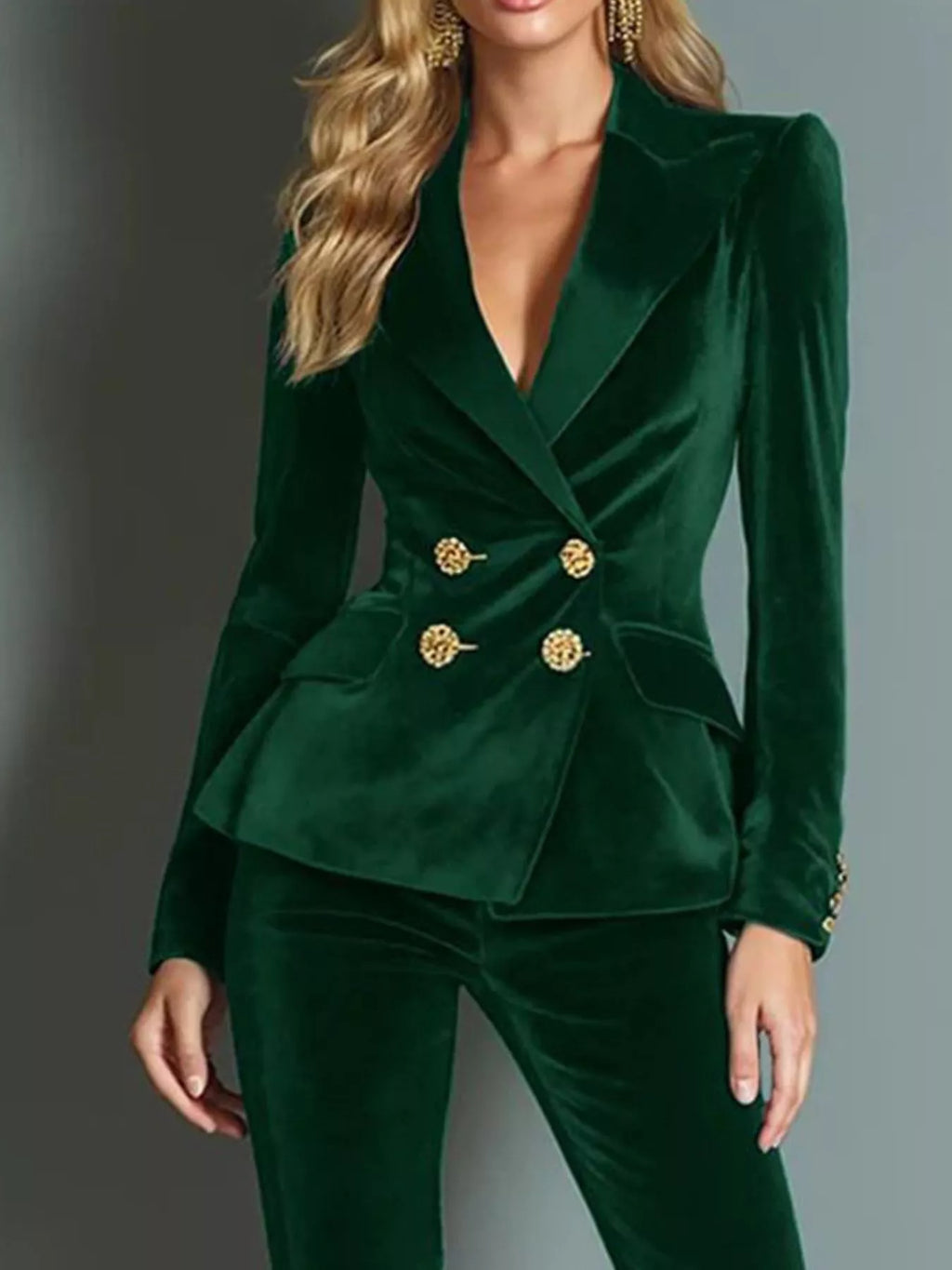 Velvet Double-Breasted Blazer and Flared Pants Set