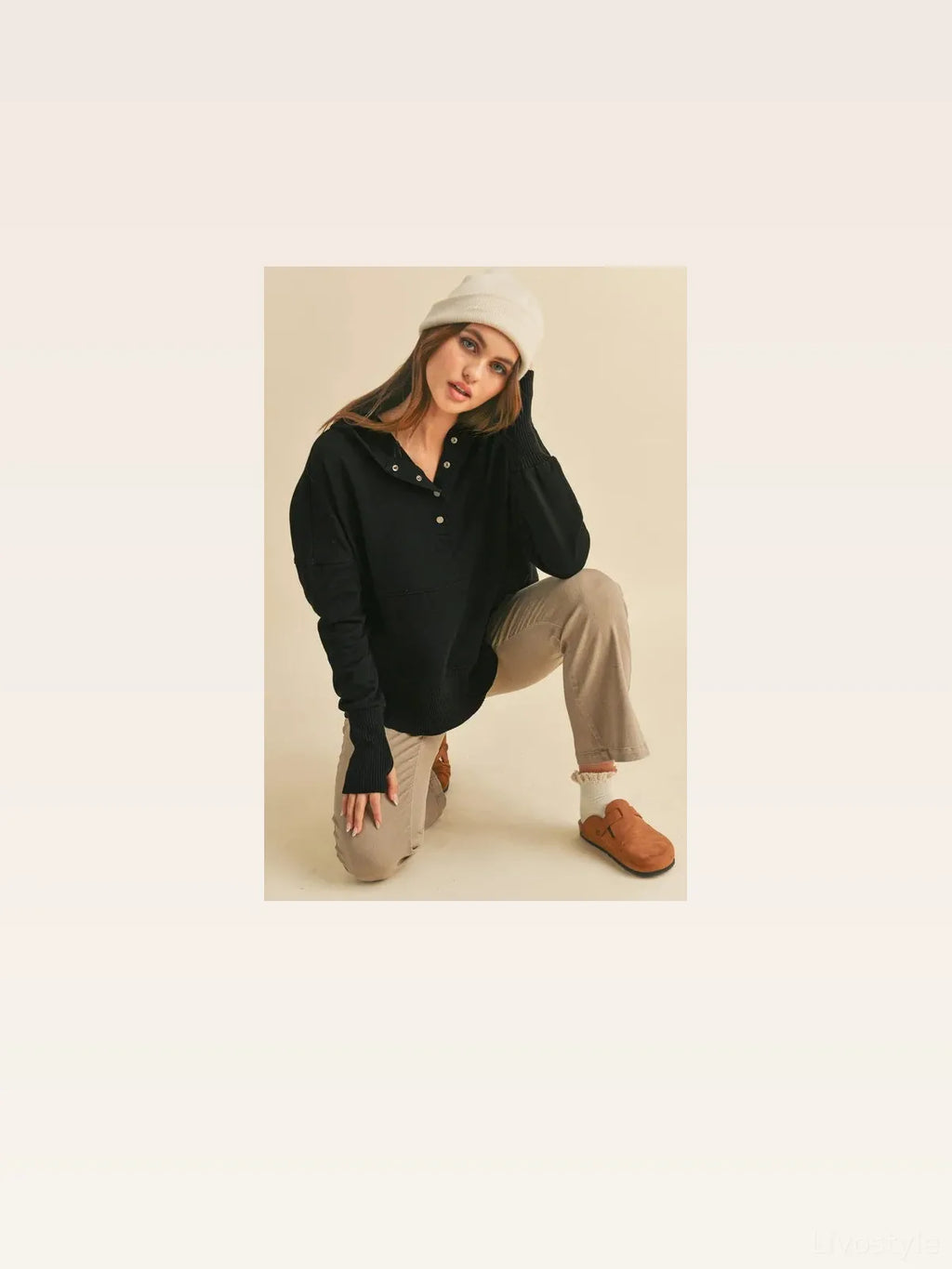 Half Snap Dropped Shoulder Hoodie in 100% Cotton