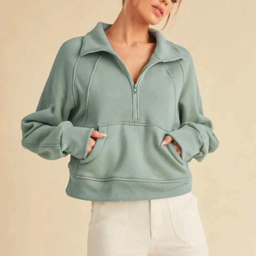 Half-Zip Raglan Sweatshirt with Kangaroo Pocket