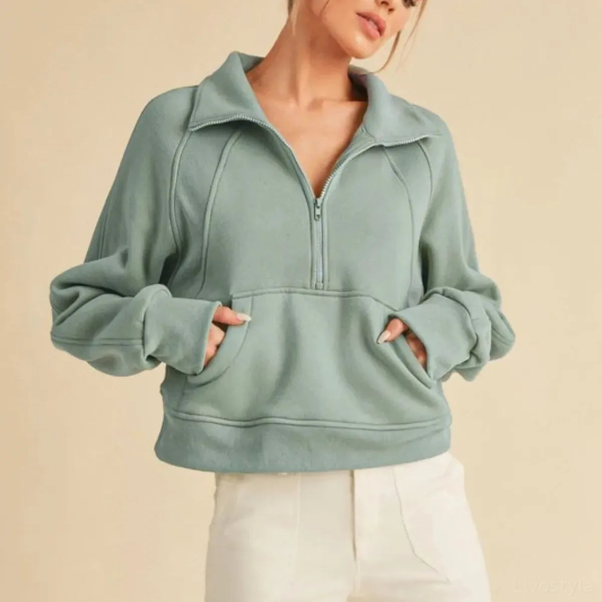 Half-Zip Raglan Sweatshirt with Kangaroo Pocket