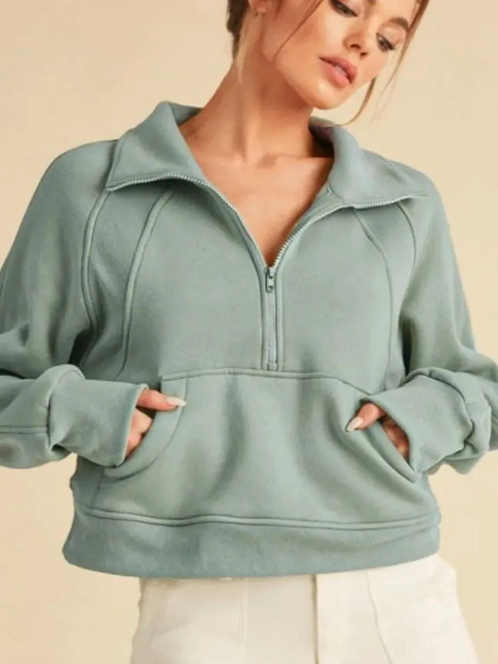 Half-Zip Raglan Sweatshirt with Kangaroo Pocket