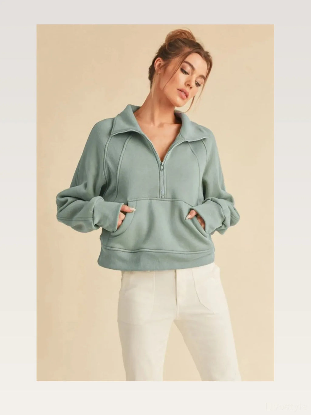 Half-Zip Raglan Sweatshirt with Kangaroo Pocket