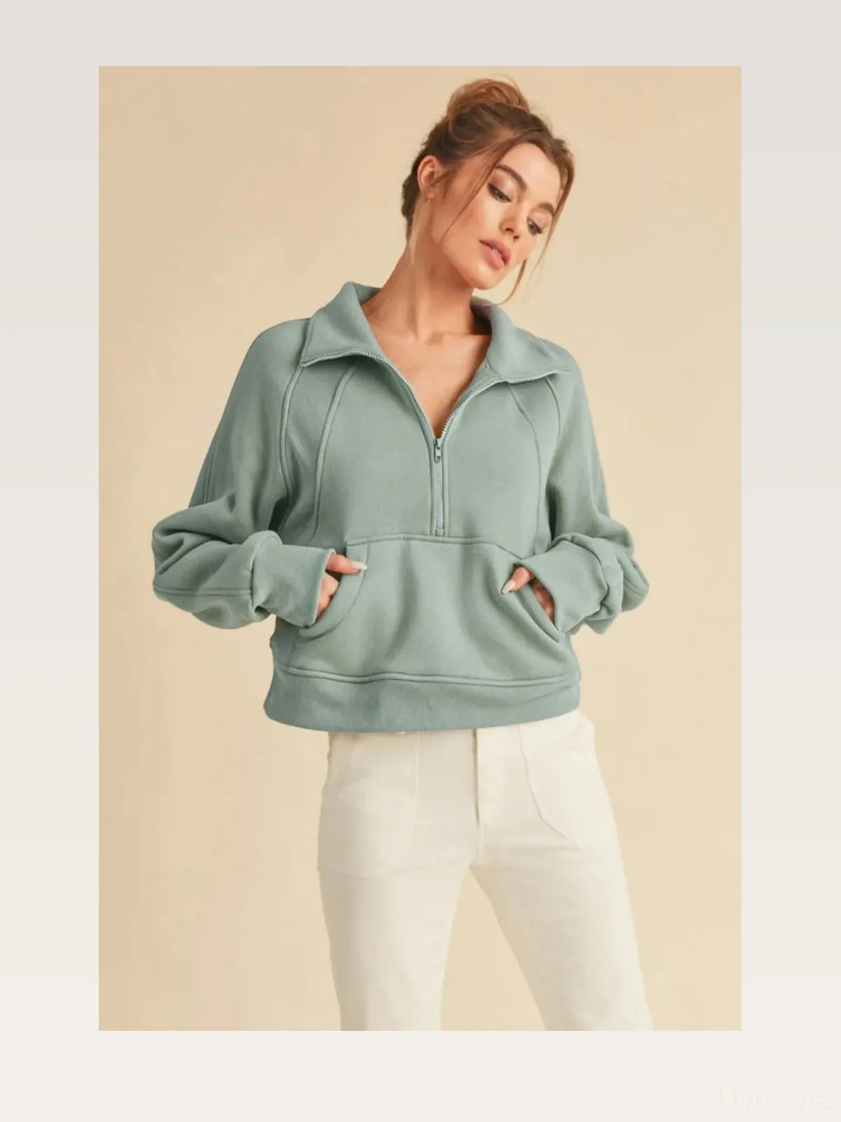 Half-Zip Raglan Sweatshirt with Kangaroo Pocket