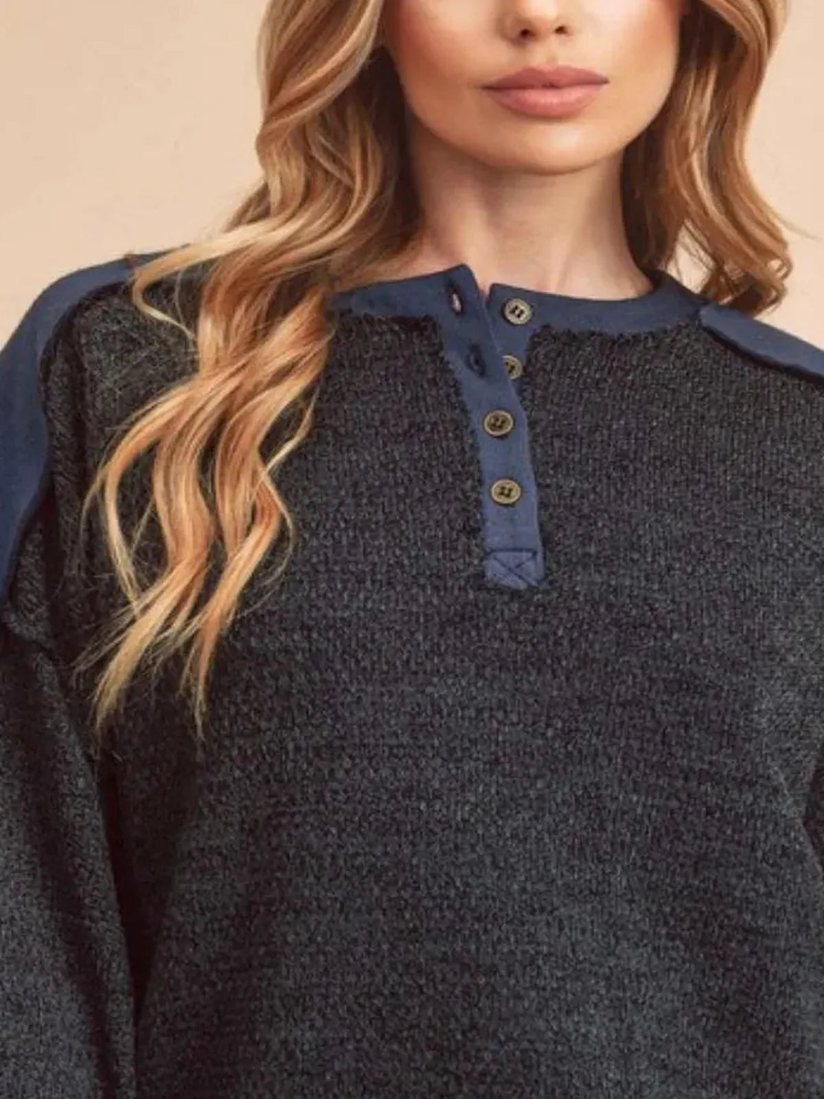 Contrast Shoulder Button Detail Sweatshirt with Side Slits
