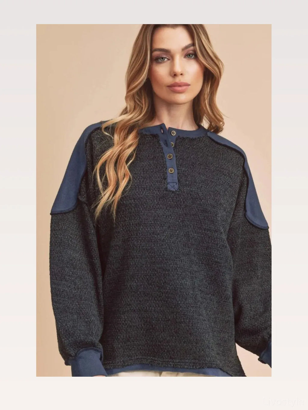 Contrast Shoulder Button Detail Sweatshirt with Side Slits