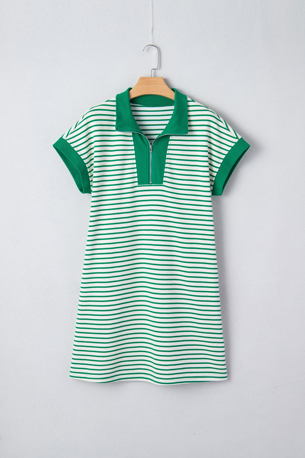 Stripe Quarter Zip Polo Collar T-Shirt Dress