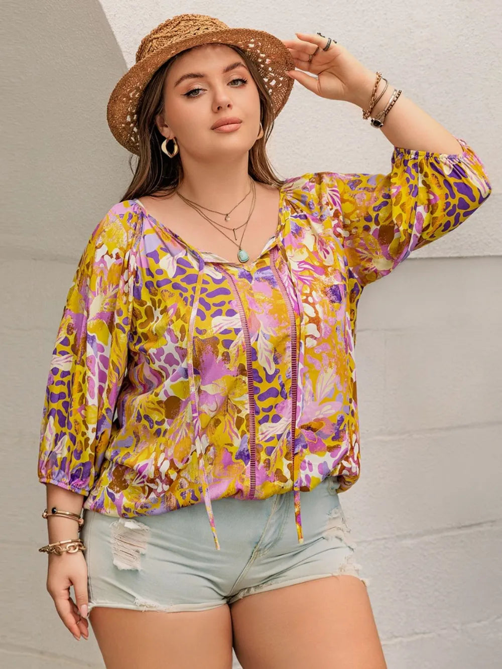 Printed Tie Neck Blouse