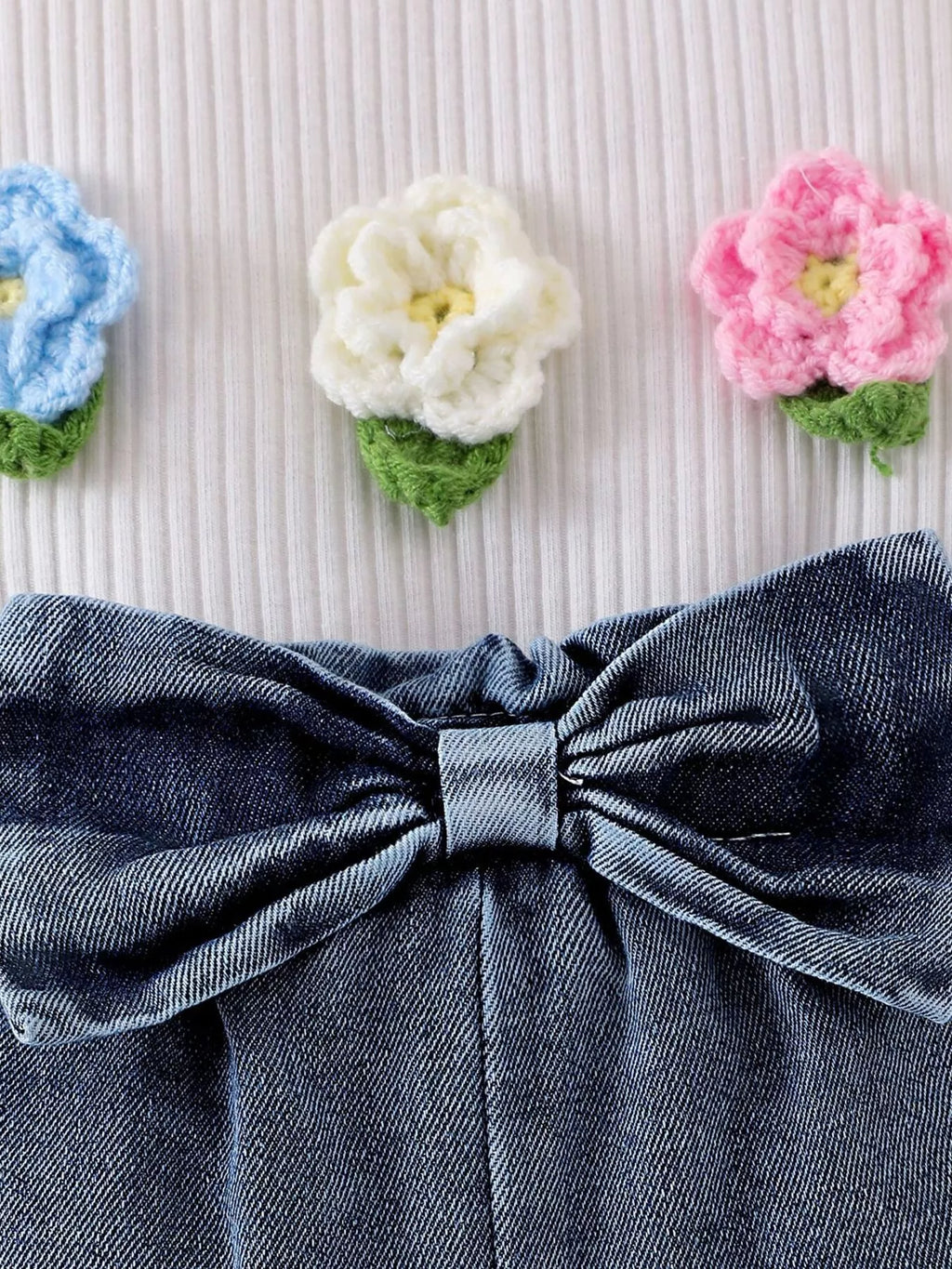 Children's Ruffled Flower Top and Denim Shorts Set