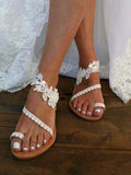 Lace Flower Toe Ring Flat Sandals