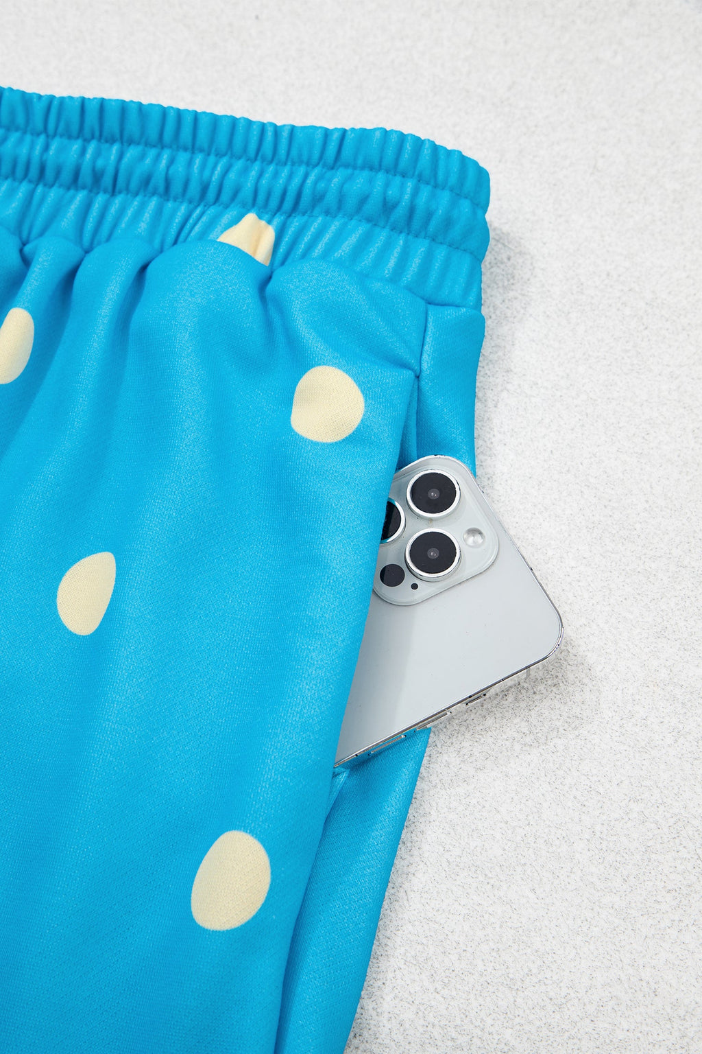 Blue Polka Dot Hooded Drawstring Long Sleeve Plus Size Set