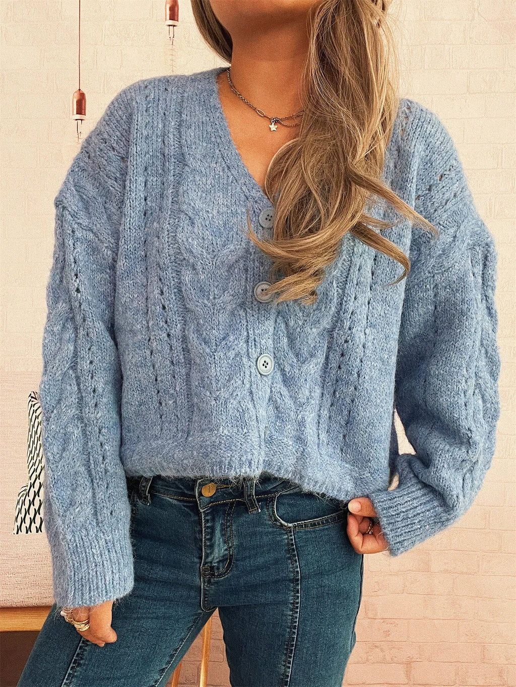 Cable Knit Button-Up Cardigan