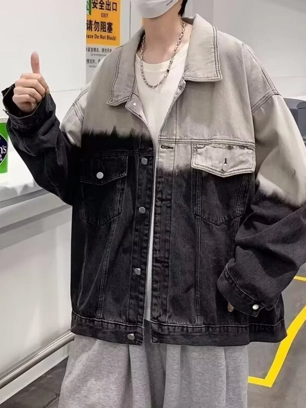 Men's Plus Size Gradient Wash Denim Jacket
