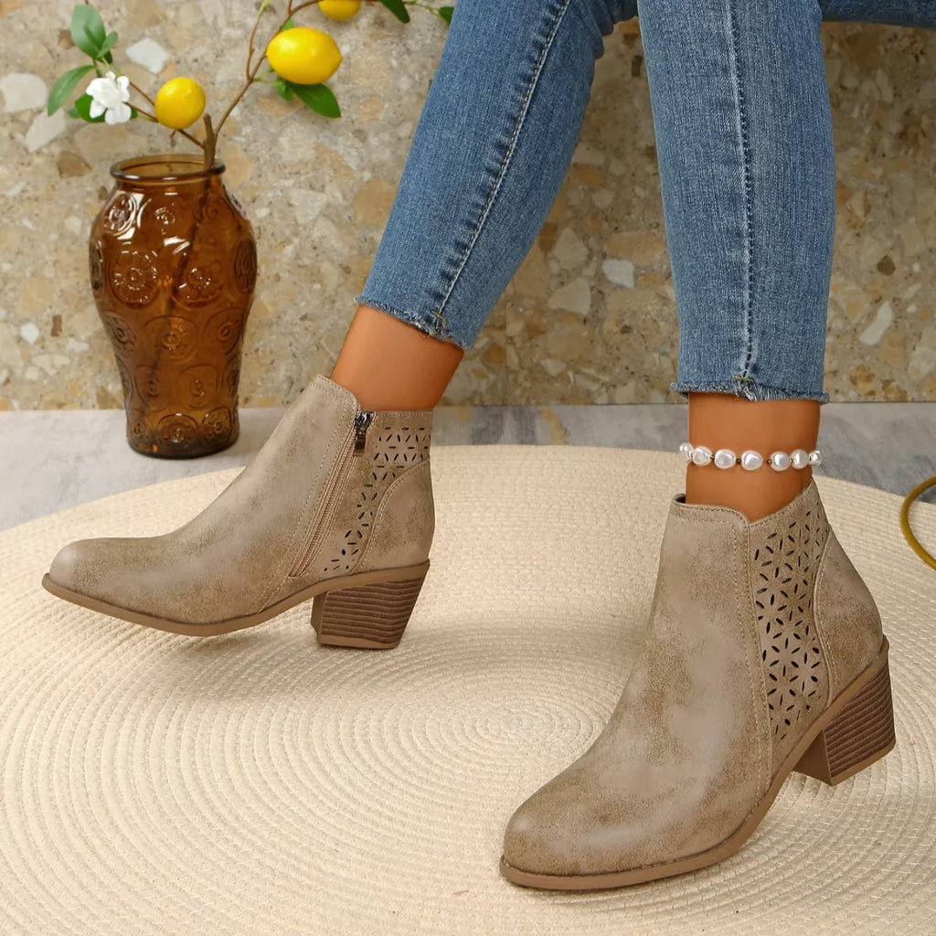 Point Toe Block Heels Boots