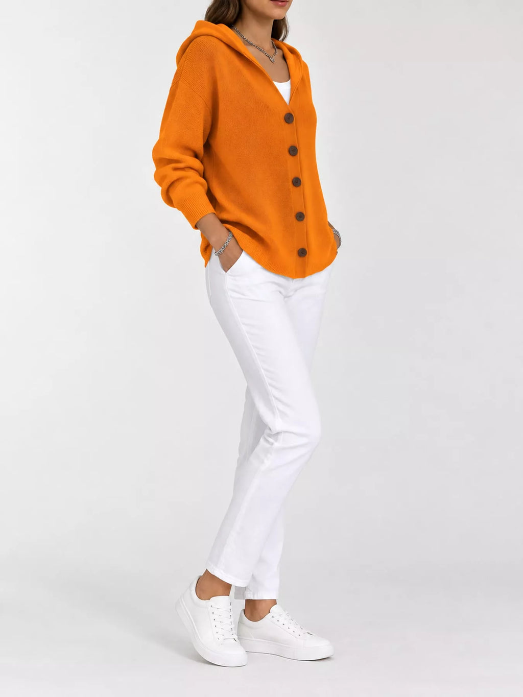 Full Size Hooded Button-Down Knit Cardigan Plus Size